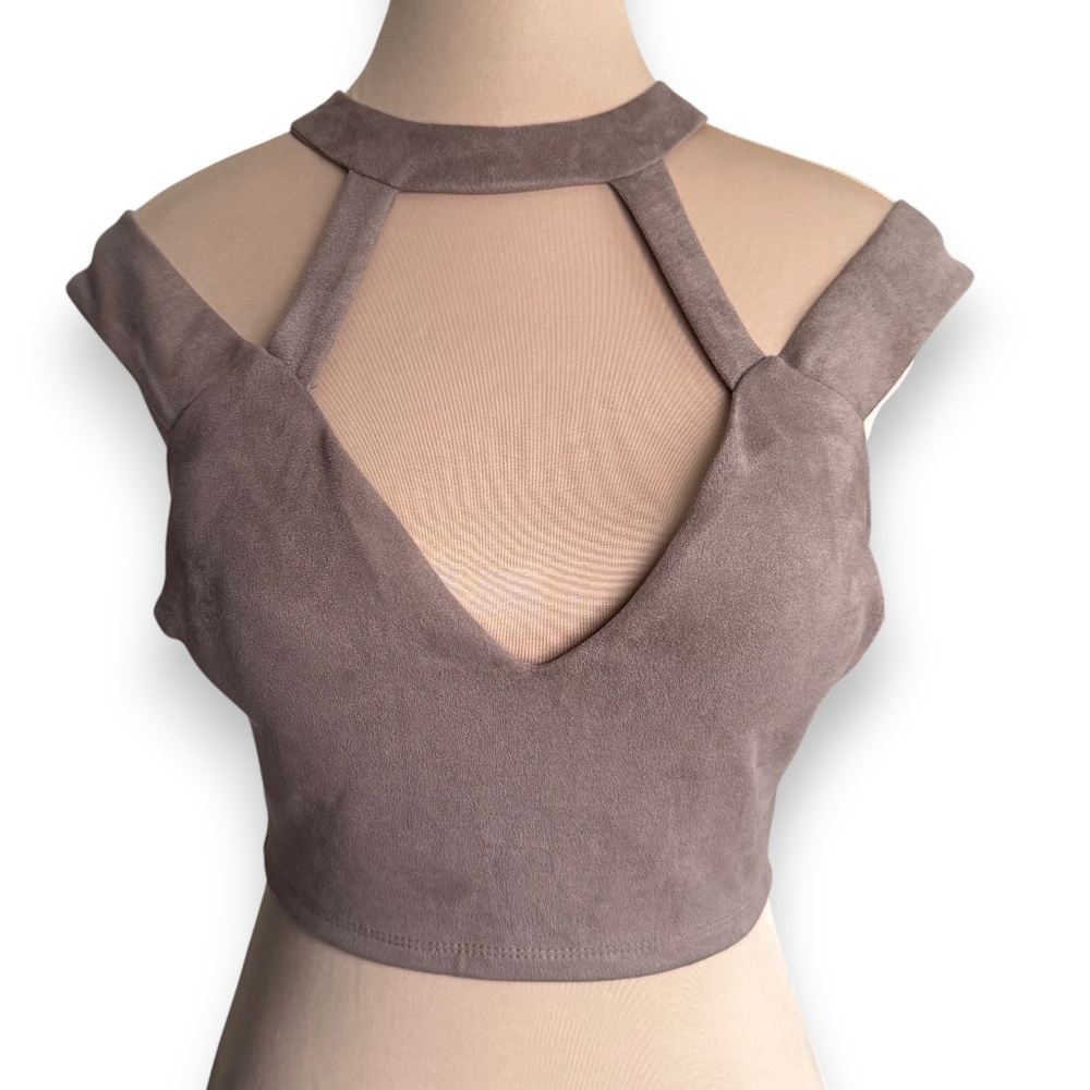 CHARLOTTE RUSSE Taupe Faux Suede Cutout Crop Top S